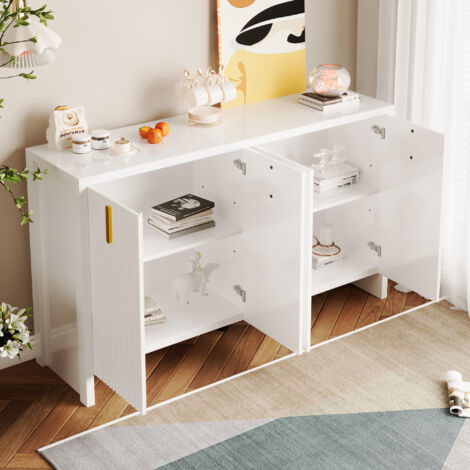 Sideboard mit 4 Türen und Verstellbaren Einlegeböden, für Wohnzimmer oder Esszimmer, aus Spanplatte, Weiß 140 × 38 × 80 cm