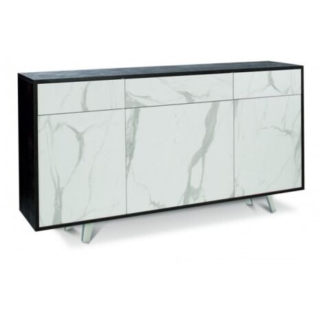 Sideboard mit drei Türen und drei Schubladen Schwarzer Ossido-Marmor 164x41x H92 cm
