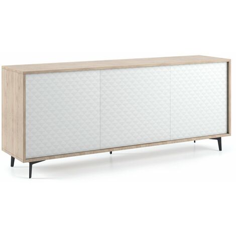 Sideboard mit Eichenstruktur und weißen Dama-Türen. Push-Öffnung in Eiche und weißen DAMA-Türen