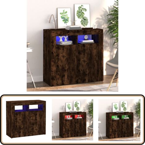 Sideboard mit LED-Beleuchtung Räuchereiche 80x35x75 cm - Schreibtisch - Regal - Wohnzimmer Dekoration - Möbelstück - Holzmöbel