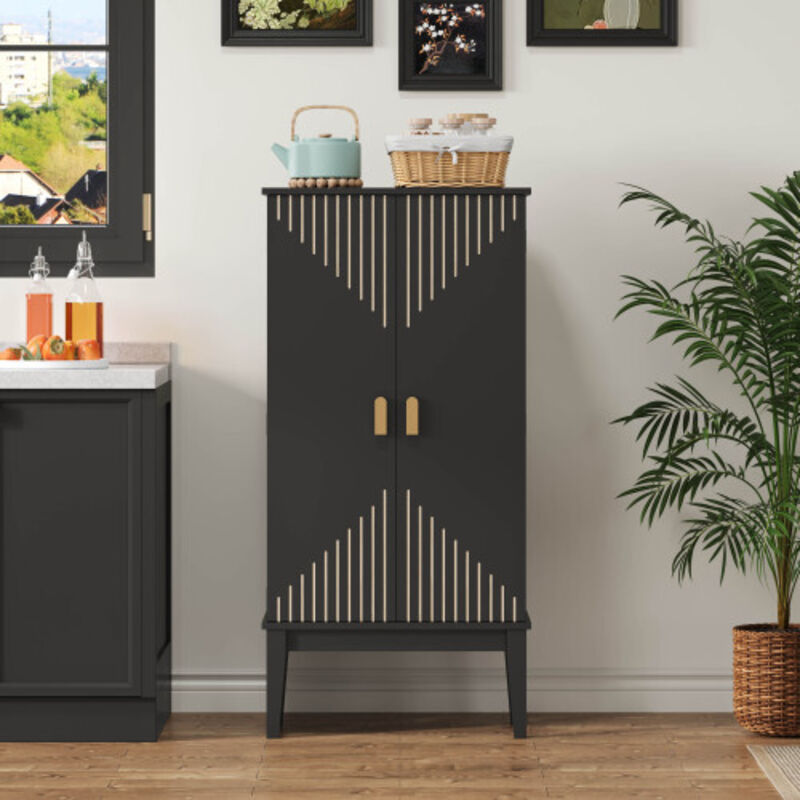 Okwish Sideboard Mit 2 Türen Und 5 Nischen, Schwarz, 120x59x30 Cm