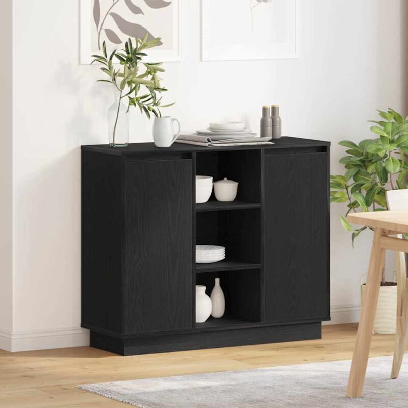 Vidaxl - Sideboard Mit Tür Schwarze Eiche 90 X 32 X 75 Cm Holzwerkstoff
