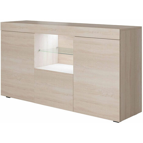 Sideboard mit LED  Küchenschrank  Kommode  Wohnzimmerschrank  Aufbewarungsschrank  Buffet  Esszimmer  135x73x34cm  Modell Sefora  Sonoma Matt