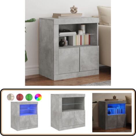 Sideboard mit LED-Leuchten Betongrau 60,5x37x67 cm - Sideboard - Wohnzimmermöbel - TV-Schreibtisch - Regal - Aufbewahrung