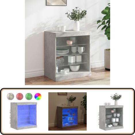 Sideboard mit LED-Leuchten Betongrau 60,5x37x67 cm - Sideboard - Wohnzimmermöbel - TV-Schreibtisch - Regal - Holz Sideboard