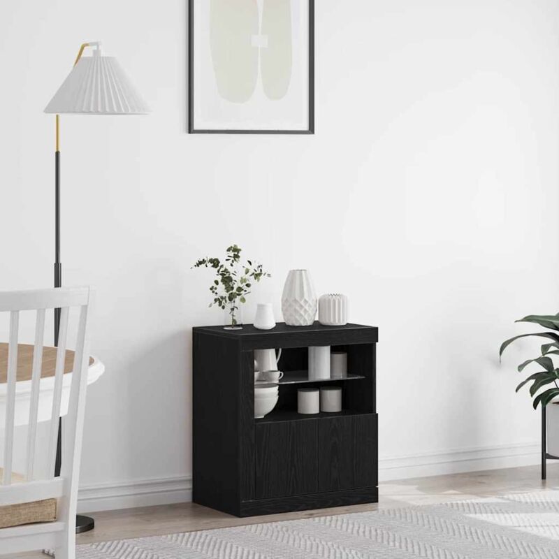 Sideboard Mit Led-lichtern Schwarz Eiche 60, 5x37x67 Cm - Vidaxl