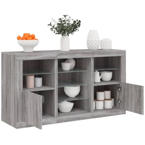 Sideboard mit LED-Leuchten Grau Sonoma 123x37x67 cm vidaXL