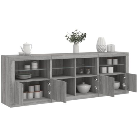 Sideboard mit LED-Leuchten Grau Sonoma 202x37x67 cm vidaXL