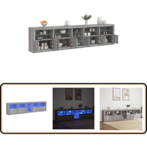 Sideboard mit LED-Leuchten Grau Sonoma 283x37x67 cm - Schreibtisch - Wohnzimmermöbel - Sideboard - Regal - TV-Stand