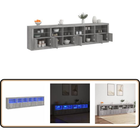 Sideboard mit LED-Leuchten Grau Sonoma 283x37x67 cm - Sideboard - Wohnzimmermöbel - TV-Schrank - Regal - Holz Sideboard