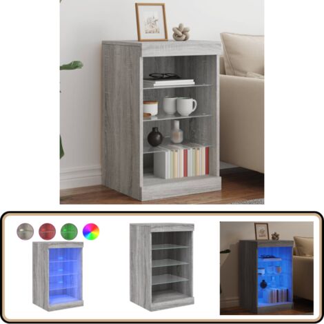 Sideboard mit LED-Leuchten Grau Sonoma 41x37x67 cm - Sideboard - Wohnzimmermöbel - TV-Schreibtisch - Regal - Grau