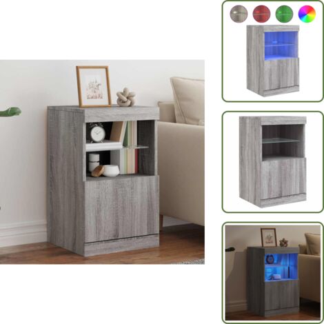 Sideboard mit LED-Leuchten Grau Sonoma 41x37x67 cm - Sideboard - Wohnzimmermöbel - TV-Schreibtisch - Regal - Grau