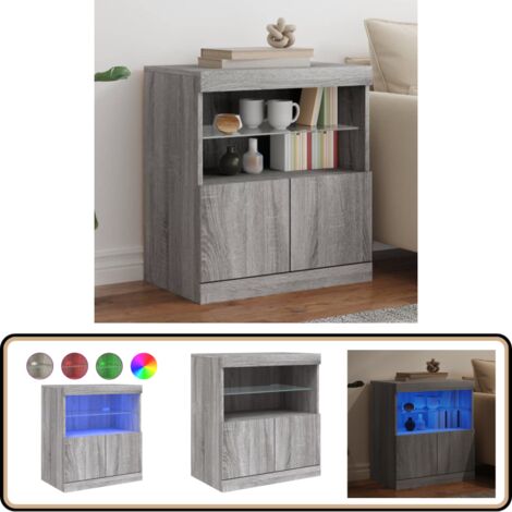 Sideboard mit LED-Leuchten Grau Sonoma 60x37x67 cm - Schreibtisch - Wohnzimmermöbel - Sideboard - Regal - TV-Stand
