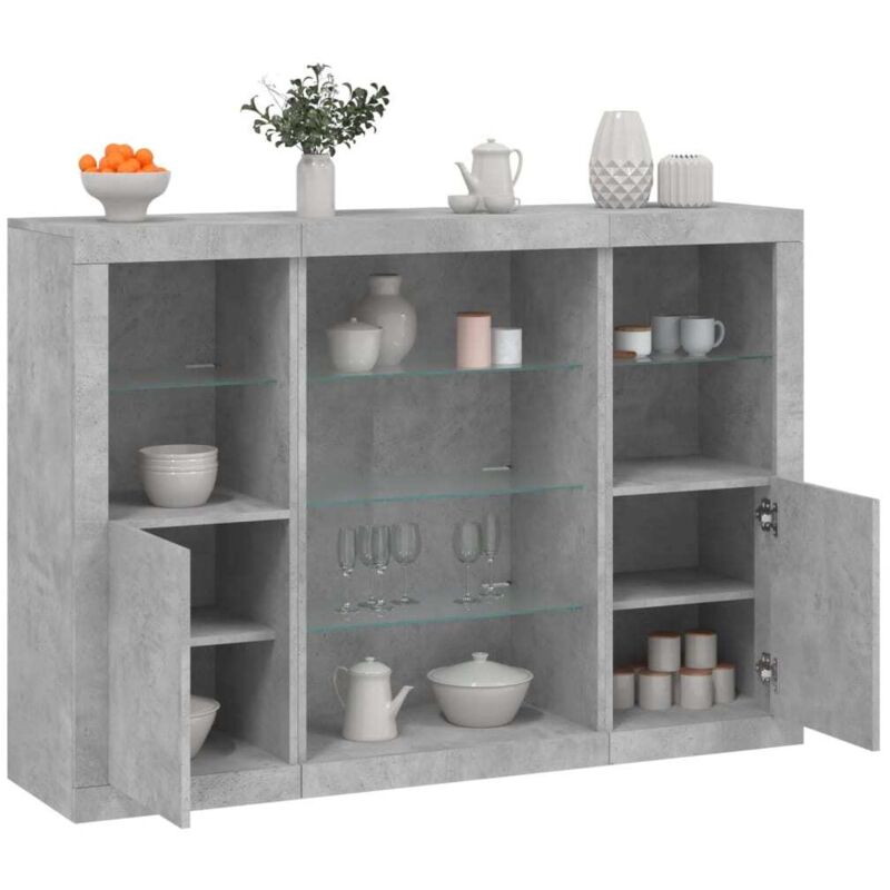 Sideboards Mit Led-leuchten 3 Stk. Betongrau Holzwerkstoff - Vidaxl
