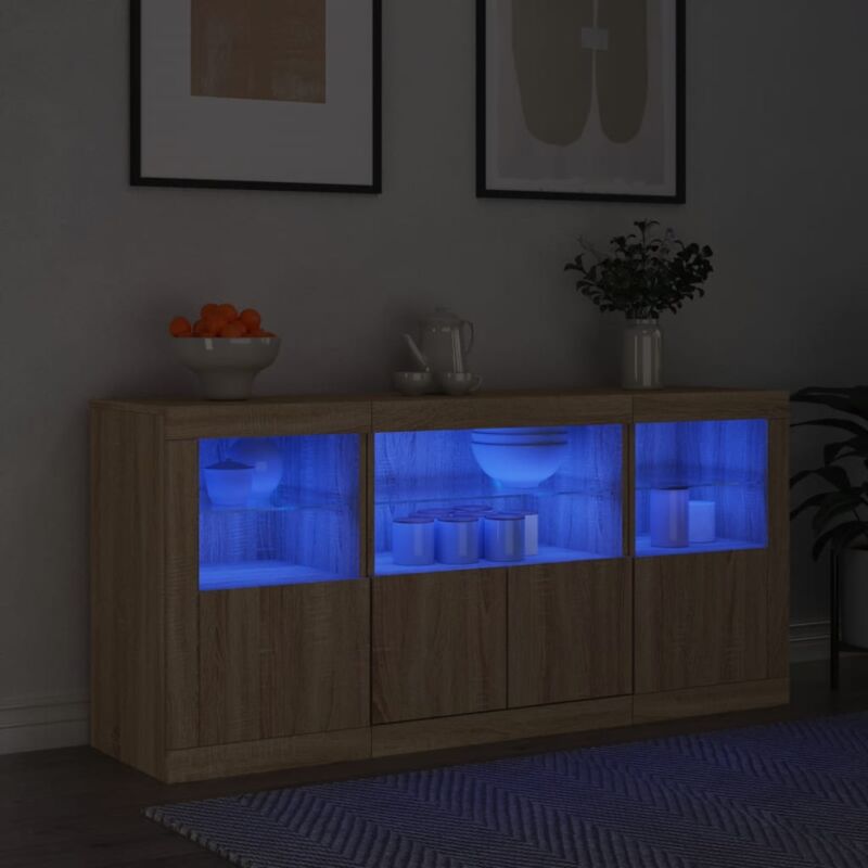 Sideboard Mit Led-leuchten Sonoma-eiche 142, 5x37x67 Cm - Vidaxl