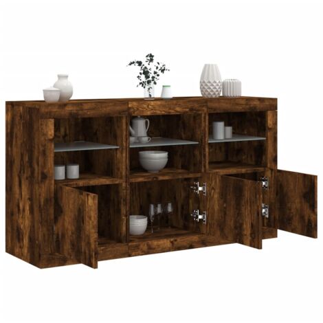 Sideboard mit LED-Leuchten Räuchereiche 123x37x67 cm vidaXL