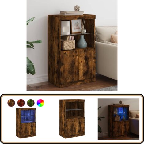 Sideboard mit LED-Leuchten Räuchereiche 60,5x37x100 cm - Schreibtisch - Wohnzimmermöbel - Sideboard - Regal - TV Stand