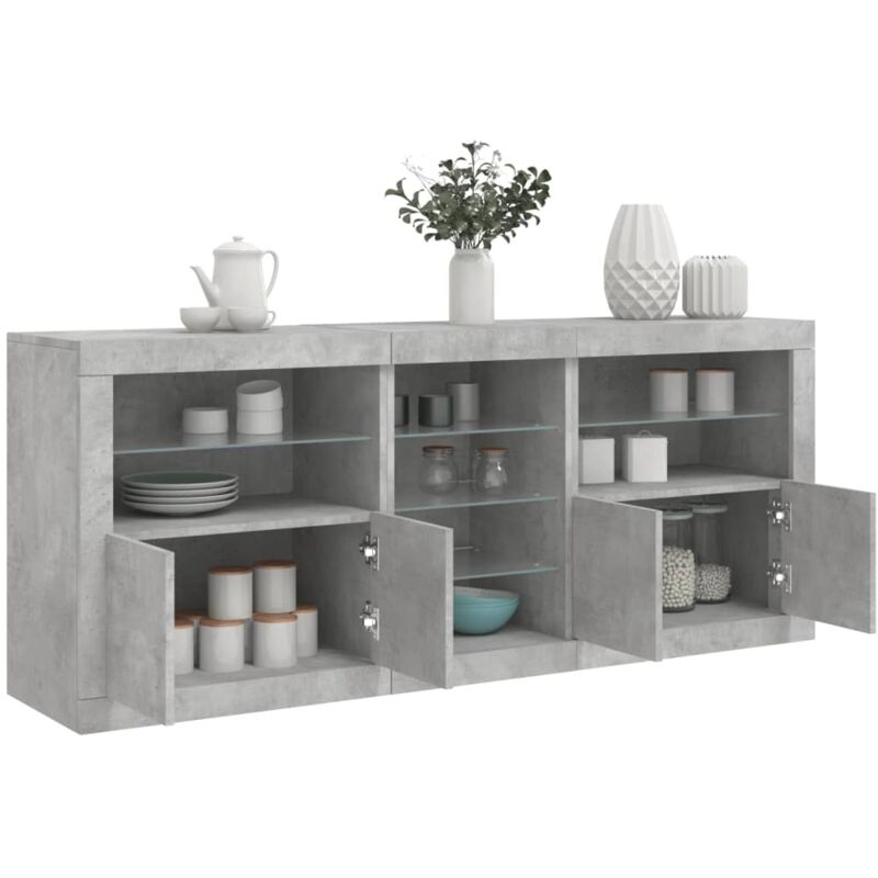 Sideboard Mit Led-leuchten Betongrau 162x37x67 Cm - Vidaxl