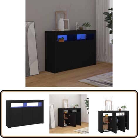 Sideboard mit LED-Leuchten Schwarz 115,5x30x75 cm - Schreibtisch - Wohnzimmermöbel - Sideboard - Regal - Möbelstück