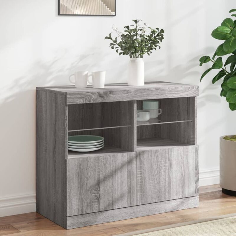 Sideboard Mit Led-leuchten Grau Sonoma 81x37x67 Cm - Vidaxl