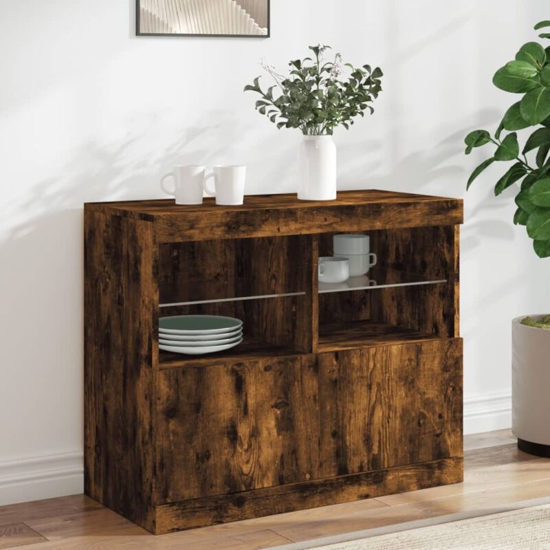 Sideboard Mit Led-leuchten Räuchereiche 81x37x67 Cm - Vidaxl