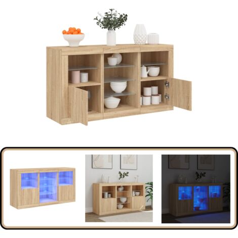Sideboard mit LED-Leuchten Sonoma-Eiche 123x37x67 cm - Schreibtisch - Wohnzimmermöbel - Sideboard - Regal - Holz Sideboard