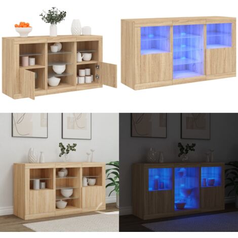 Sideboard mit LED-Leuchten Sonoma-Eiche 123x37x67 cm - Schreibtisch - Wohnzimmermöbel - Sideboard - Regal - Holz Sideboard - Home & Living