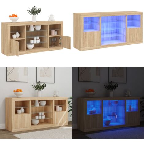 Sideboard mit LED-Leuchten Sonoma-Eiche 142,5x37x67 cm - Schreibtisch - Wohnzimmermöbel - Sideboard - Regal - TV-Stand - Home & Living