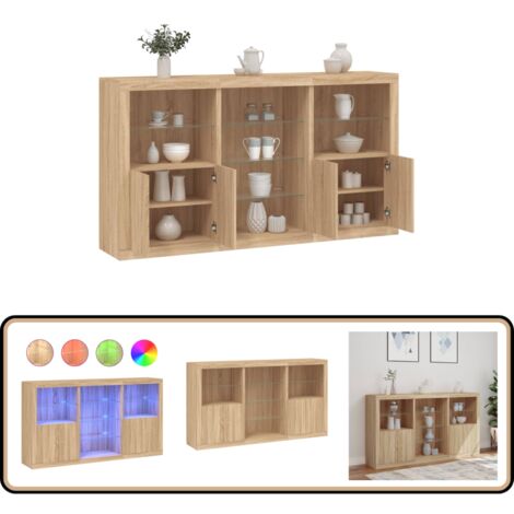 Sideboard mit LED-Leuchten Sonoma-Eiche 181,5x37x100 cm - Schreibtisch - Wohnzimmermöbel - Sideboard - Holz Sideboard - Eiche Sideboard
