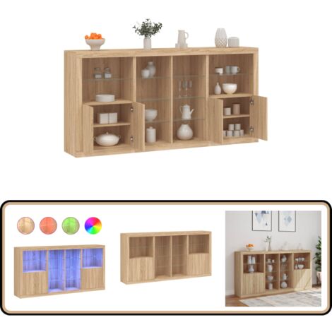 Sideboard mit LED-Leuchten Sonoma-Eiche 202x37x100 cm - Schreibtisch - Wohnzimmermöbel - Sideboard - Regal - Holz Sideboard