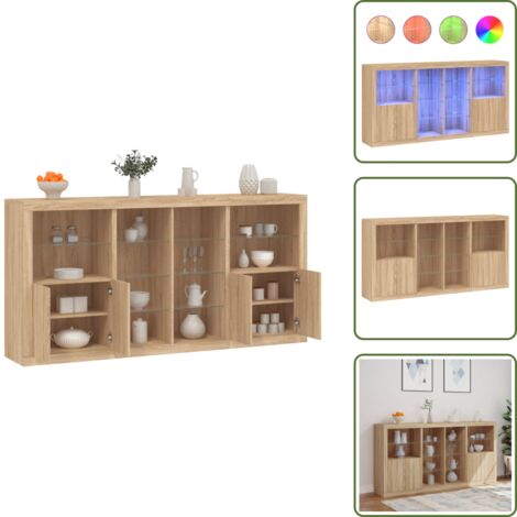 Sideboard mit LED-Leuchten Sonoma-Eiche 202x37x100 cm - Schreibtisch - Wohnzimmermöbel - Sideboard - Regal - Holz Sideboard