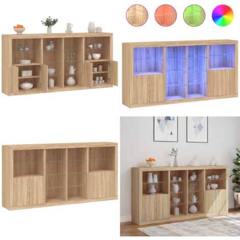 Sideboard mit LED-Leuchten Sonoma-Eiche 202x37x100 cm - Schreibtisch - Wohnzimmermöbel - Sideboard - Regal - Holz Sideboard - Home & Living