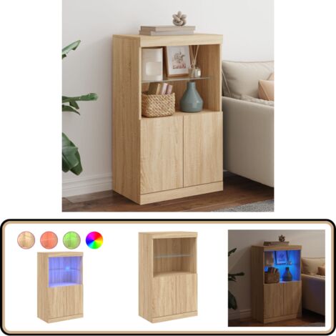 Sideboard mit LED-Leuchten Sonoma-Eiche 60,5x37x100 cm - Schreibtisch - Wohnzimmermöbel - Sideboard - Holz Sideboard - Eichefarben