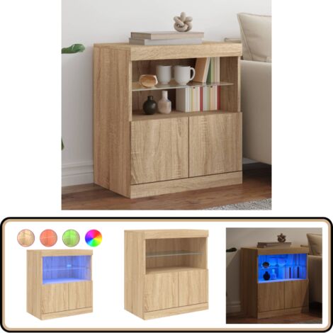 Sideboard mit LED-Leuchten Sonoma-Eiche 60x37x67 cm - Schreibtisch - Wohnzimmermöbel - Sideboard - TV Stand - Regal