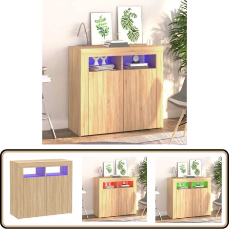 Sideboard mit LED-Leuchten Sonoma-Eiche 80x35x75 cm - Schreibtisch - Wohnzimmermöbel - Sideboard - Regal - Möbelstück