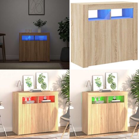 Sideboard mit LED-Leuchten Sonoma-Eiche 80x35x75 cm - Schreibtisch - Wohnzimmermöbel - Sideboard - Regal - Möbelstück - Home & Living