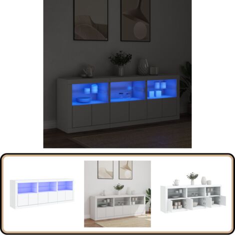 Sideboard mit LED-Leuchten Weiß 181,5x37x67 cm - Schreibtisch - Wohnzimmermöbel - Sideboard - Regal - TV-Stand