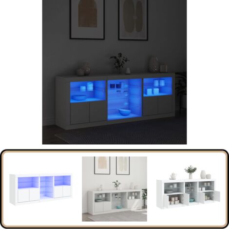 Sideboard mit LED-Leuchten Weiß 181,5x37x67 cm - Schreibtisch - Wohnzimmermöbel - Sideboard - Regal - TV-Stand