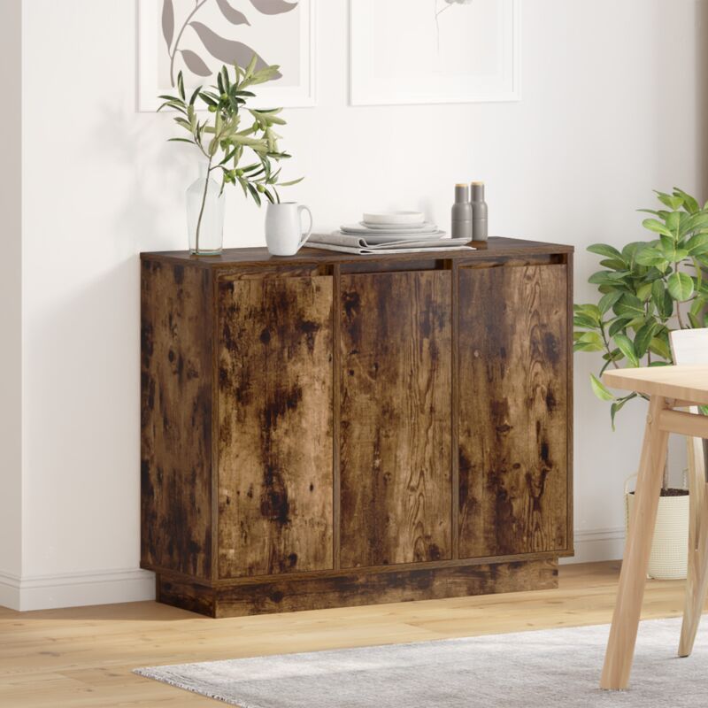 Sideboard Mit Led In Raucheiche 90x32x75 Cm Aus Holzwerkstoff Vidaxl411272