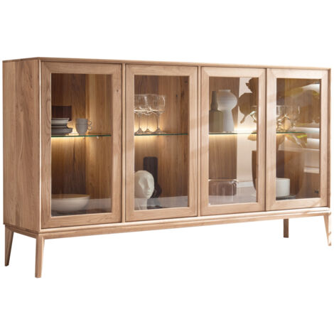 Sideboard mit Vitrinentüren inkl. Beleuchtung Eiche massiv geölt CUNEO-137