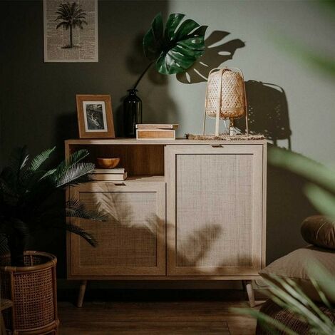 Sideboard mit zwei Türen und offenem Fach mit Korboptik BALI 101x40x h87 cm