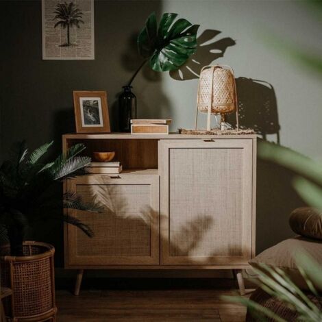 Sideboard mit zwei Türen und offenem Fach mit Korboptik BALI 101x40x h87 cm