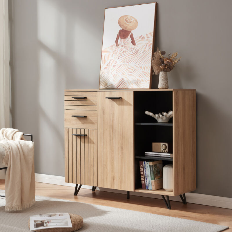 Sideboard Noppen 100x120x38 Cm Eicheoptik [en.casa]