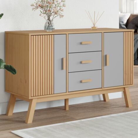 Sideboard OLDEN Grey and Brown 114x43x73.5cm Solid Wood Pine vidaXL