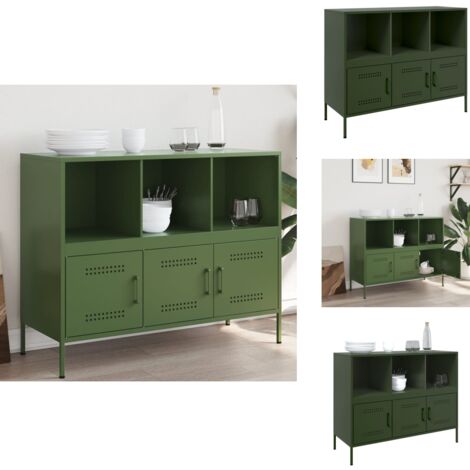 Sideboard Olivgrün 100,5x39x79 cm Stahl - Industrielles Design - Sideboard - Schreibtisch - Regal - Aufbewahrung