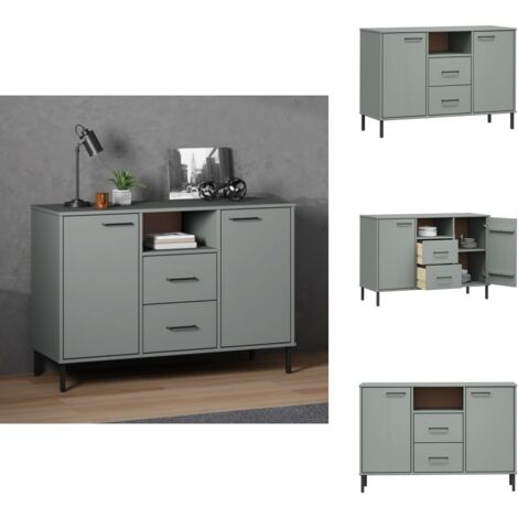 Sideboard OSLO mit Metallbeinen Grau 113x40x77 cm Massivholz - Holz Sideboard - Wohnzimmermöbel - Schreibtisch - Regal - Grau