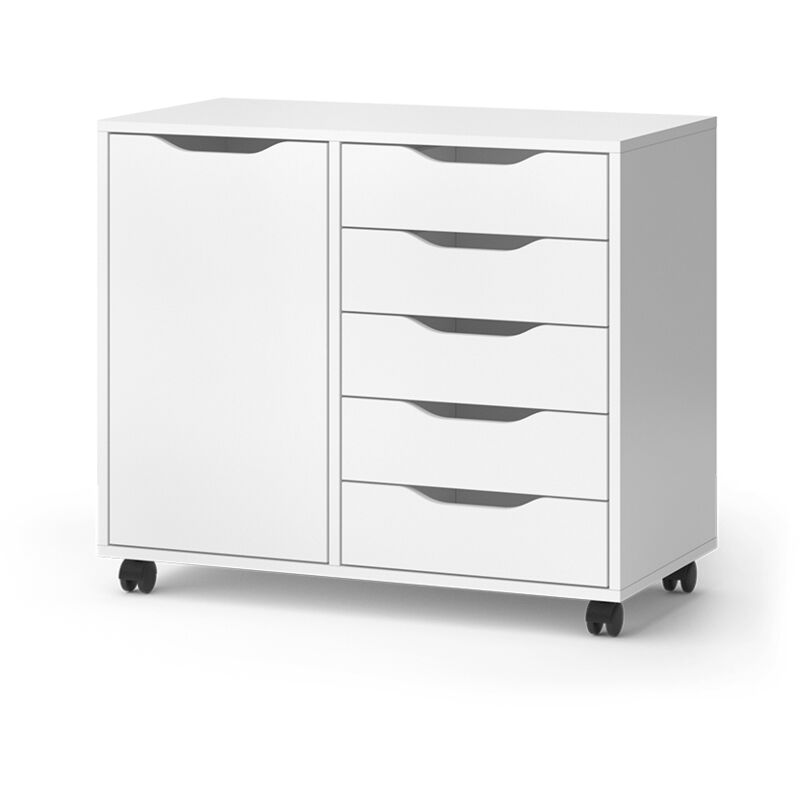 Vicco - Sideboard Otwin, Blanc, 78 x 61.5 cm avec 5 tiroirs et 1 porte