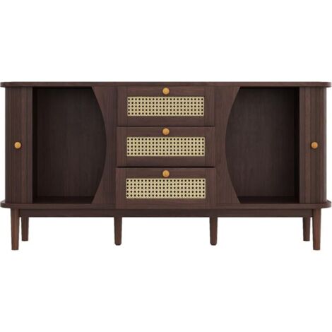 Sideboard, Rattankommode, Kommode mit Schiebetüren, verstellbaren Einlegeböden und abgerundeter Platte.
