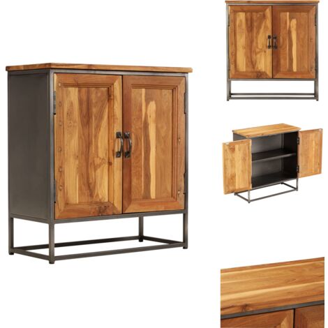 Sideboard Recyceltes Teakholz und Stahl 65x30x70 cm - Teakholzmöbel - Sideboard - Wohnzimmermöbel - Industrielles Design - Vintage Möbel