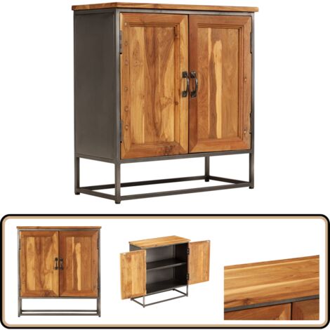 Sideboard Recyceltes Teakholz und Stahl 65x30x70 cm - Teakholzmöbel - Sideboard - Wohnzimmermöbel - Industrielles Design - Vintage Möbel